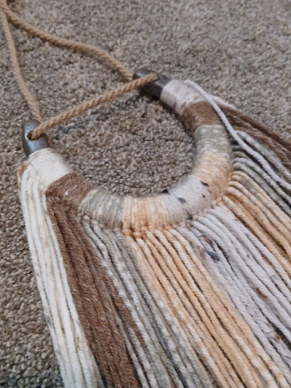 Boho Fringe Horse Shoe Wall Hanging - Neutral Brown and Cream